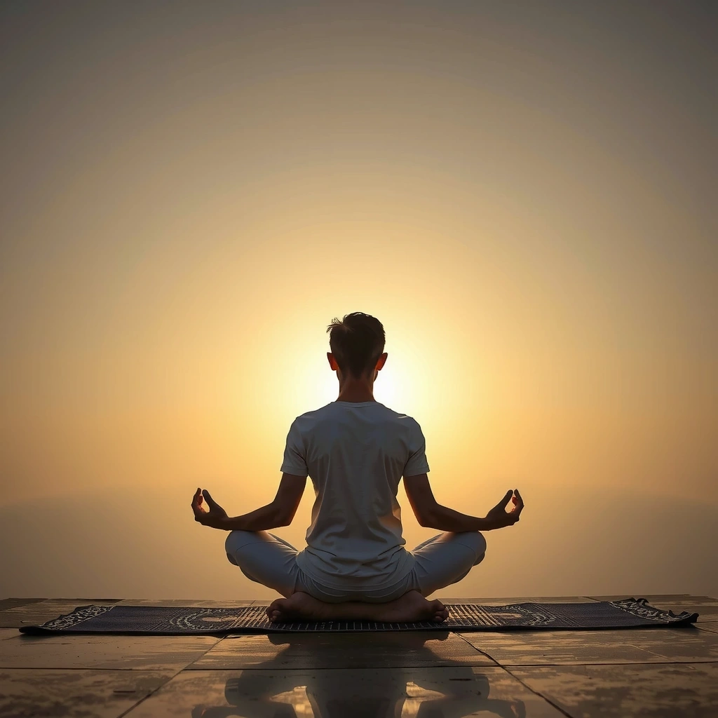 Eine Person meditiert ruhig, um die mentale Gesundheit und die psychologischen Aspekte der Ernährung darzustellen.